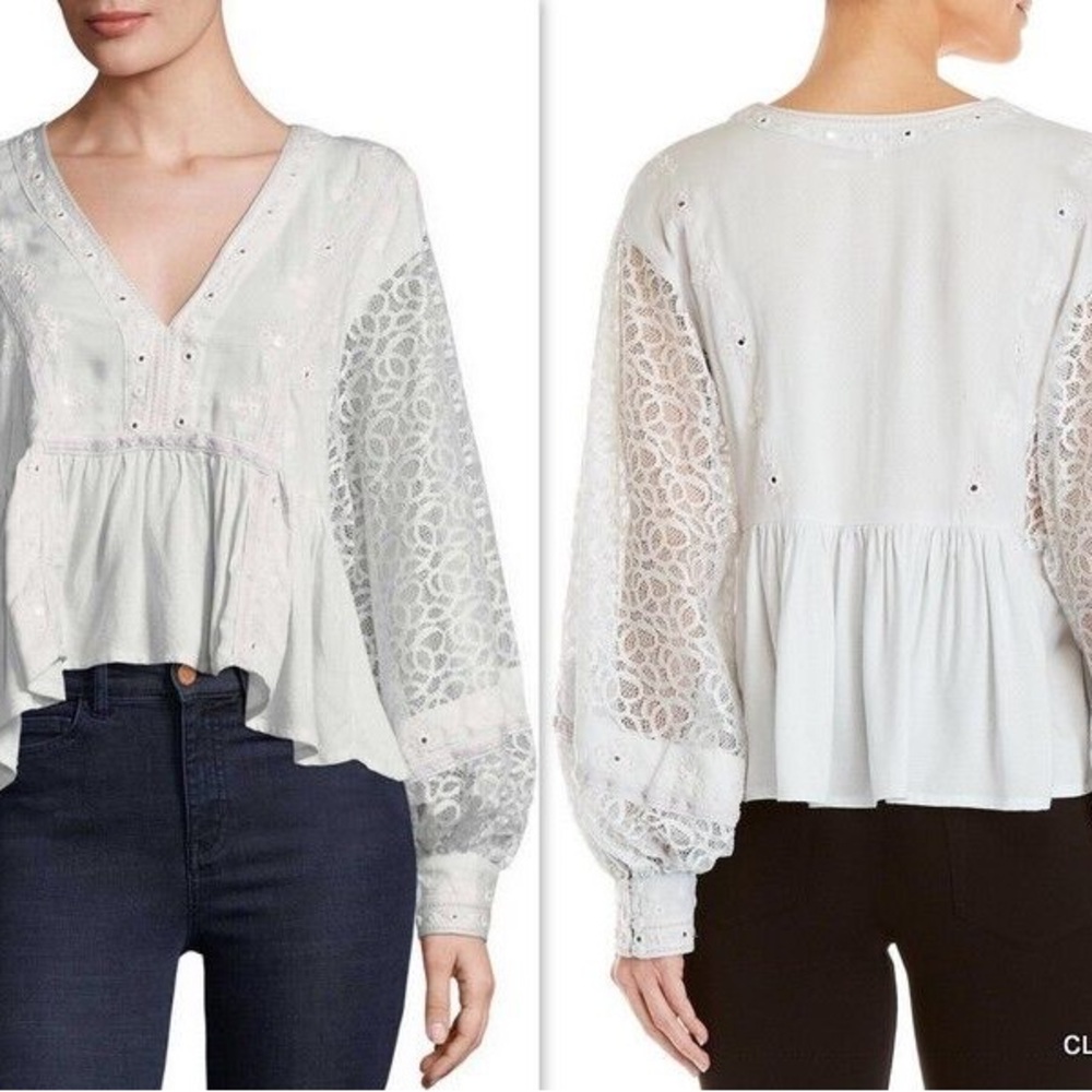 Free People Boogie All Night Blouse Light Blue - Picture 2 of 8